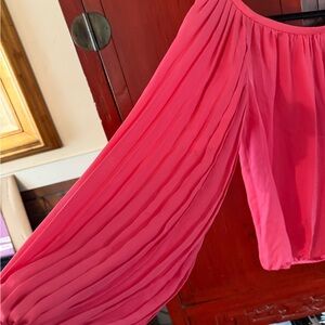 Ramy Brook Silk Blouse Wide Ribbed Sleeves Rich Coral Pink Size Small-Medium EUC